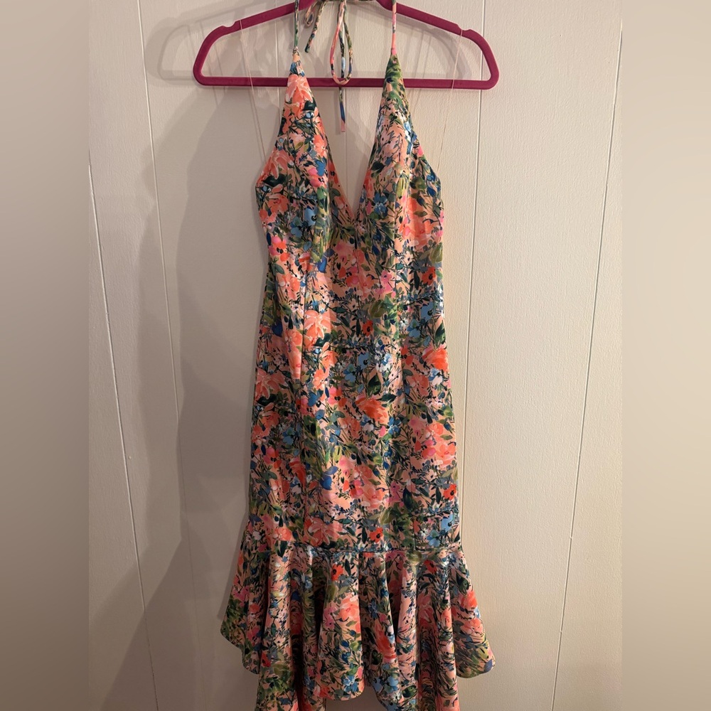 Aidan Mattox Multicolor Floral Backless Dress